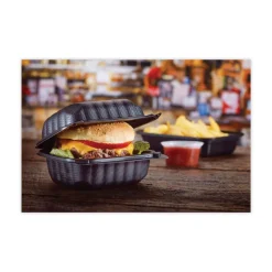 Pactiv Corp. EarthChoice 5.75 in. x 5.95 in. x 3.1 in. Microwavable MFPP Plastic Hinged Lid Container With SmartLock - Black (400/Carton)