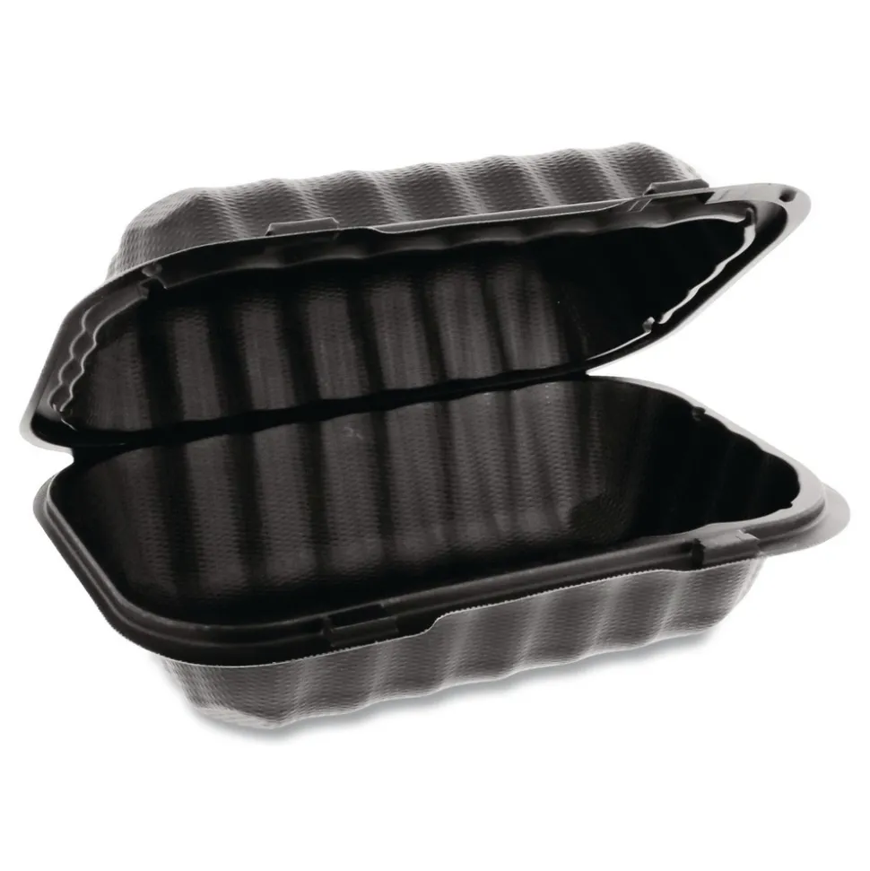 Pactiv Corp. EarthChoice 9 in. x 6 in. x 3.25 in. Plastic SmartLock Microwavable MFPP Hinged Lid Container - Black (270/Carton)
