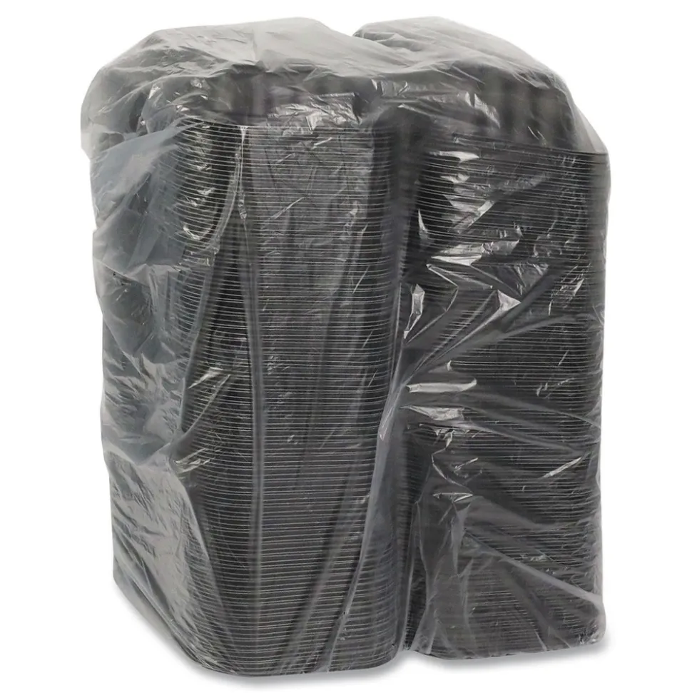 Pactiv Corp. EarthChoice 9 in. x 6 in. x 3.25 in. Plastic SmartLock Microwavable MFPP Hinged Lid Container - Black (270/Carton)