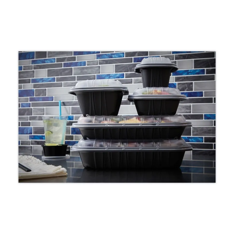 Pactiv Corp. EarthChoice Entree2Go 11.75 in. x 8.75 in. x 2.13 in. 64 oz. Plastic Takeout Container - Black (200/Carton)
