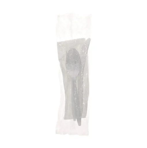 Pactiv Corp. Individually Wrapped Mediumweight Plastic Fieldware Cutlery Fork/Knife/Napkin/Spoon Kit - White (250/Carton)