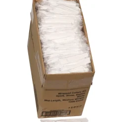 Pactiv Corp. Mediumweight Plastic Fieldware Cutlery Napkin/Spork/Straw Kit - White (1000/Carton)