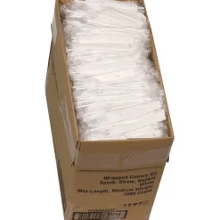 Pactiv Corp. Mediumweight Plastic Fieldware Cutlery Napkin/Spork/Straw Kit - White (1000/Carton)