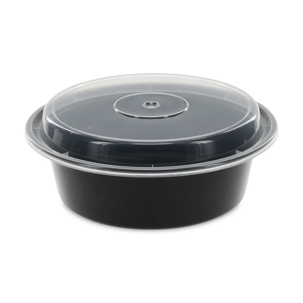 Pactiv Corp. NC729B 32 oz 7 in. Diameter x 2 in. h Newspring VERSAtainer Plastic Microwavable Containers - Black/Clear (150/Carton)
