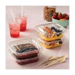 Pactiv Corp. SACLF07 EarthChoice 7.38 in. x 7.38 in. x 0.26 in. Square Recycled Bowl Flat Lid - Clear (300/Carton)