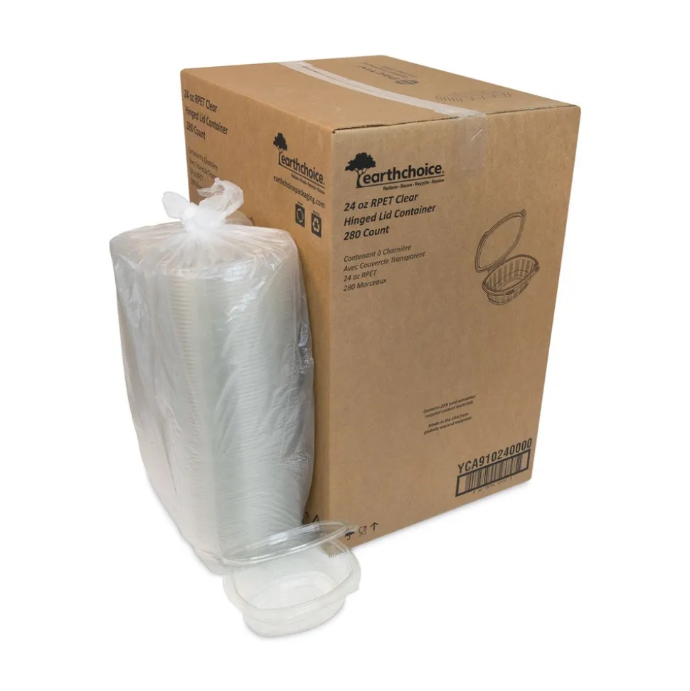 Pactiv Corp. YCA910240000 EarthChoice 24 oz. Recycled PET Hinged Container - Clear (280/Carton)