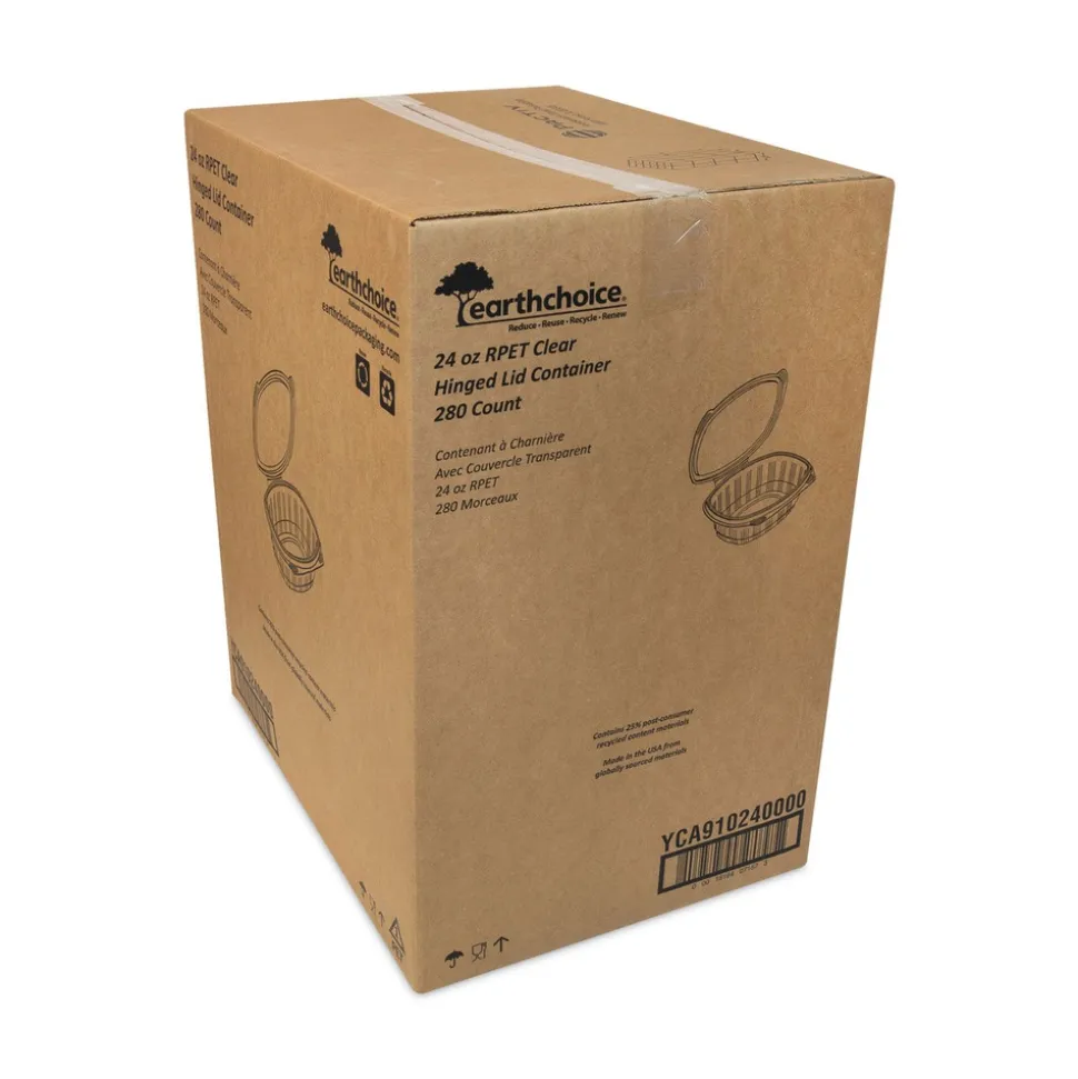 Pactiv Corp. YCA910240000 EarthChoice 24 oz. Recycled PET Hinged Container - Clear (280/Carton)