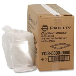 Pactiv Corp. YCI853000000 9 in. x 7.38 in. x 0.19 in., Deli Container Lid, Flat Lid For 3-Compartment 48/64 oz. Containers - Clear (220/Carton)