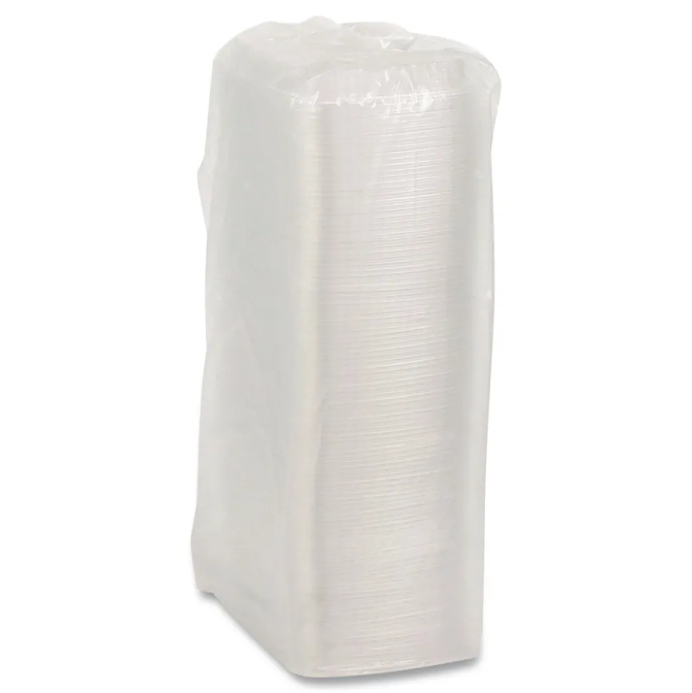 Pactiv Corp. YCI853010000 9 x 7.4 x 1 Showcase Deli Plastic Dome Lid for 3-Compartment 48/64 oz Containers - Clear (220/Carton)