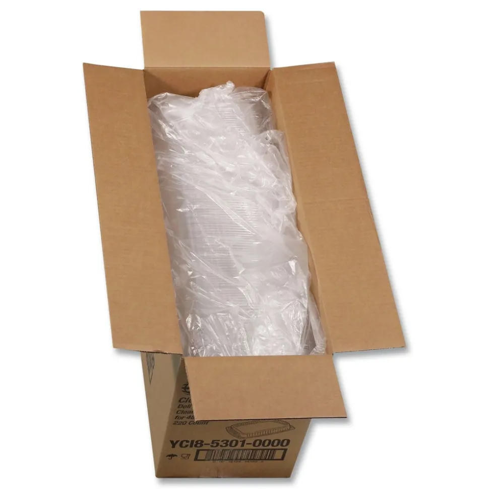 Pactiv Corp. YCI853010000 9 x 7.4 x 1 Showcase Deli Plastic Dome Lid for 3-Compartment 48/64 oz Containers - Clear (220/Carton)