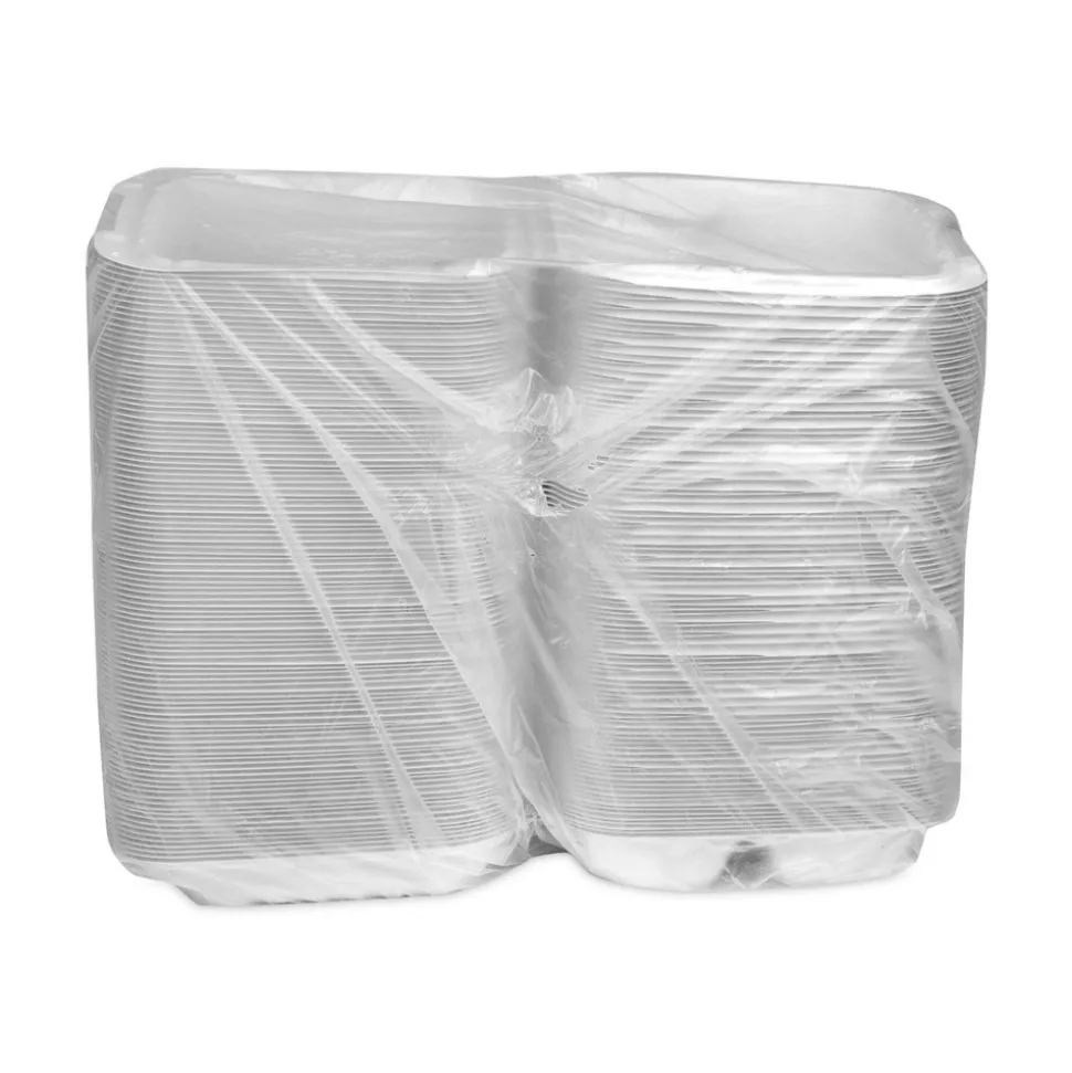 Pactiv Corp. YCN808030000 EarthChoice SmartLock 8.31 in. x 8.35 in. x 3.1 in. Microwaveable MFPP 3-Compartment Hinged Lid Containers - White (200/Carton)