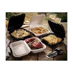 Pactiv Corp. YCN808030000 EarthChoice SmartLock 8.31 in. x 8.35 in. x 3.1 in. Microwaveable MFPP 3-Compartment Hinged Lid Containers - White (200/Carton)