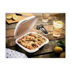 Pactiv Corp. YCN808030000 EarthChoice SmartLock 8.31 in. x 8.35 in. x 3.1 in. Microwaveable MFPP 3-Compartment Hinged Lid Containers - White (200/Carton)