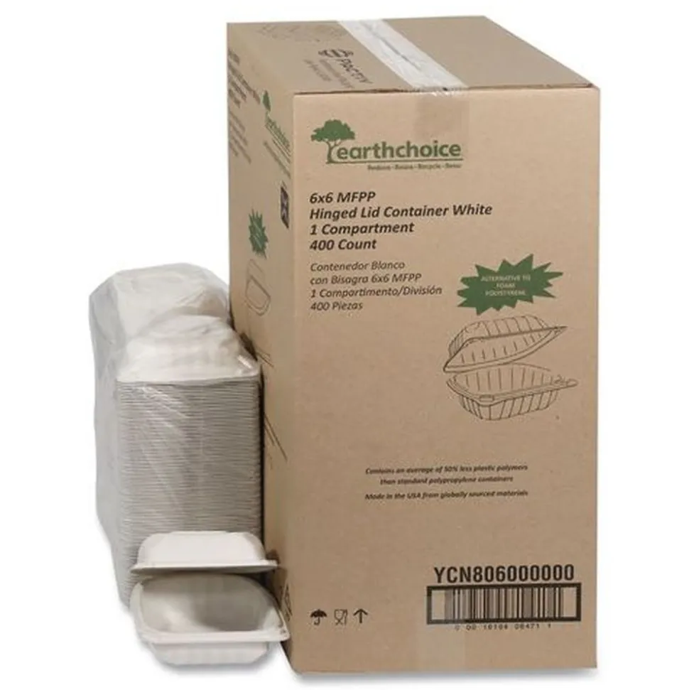 Pactiv Corp. YCN806000000 EarthChoice SmartLock 6 in. x 6 in. x 3.1 in. Microwaveable MFPP Hinged Lid Containers - White (400/Carton)