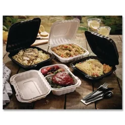 Pactiv Corp. YCN806000000 EarthChoice SmartLock 6 in. x 6 in. x 3.1 in. Microwaveable MFPP Hinged Lid Containers - White (400/Carton)