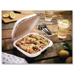 Pactiv Corp. YCN806000000 EarthChoice SmartLock 6 in. x 6 in. x 3.1 in. Microwaveable MFPP Hinged Lid Containers - White (400/Carton)