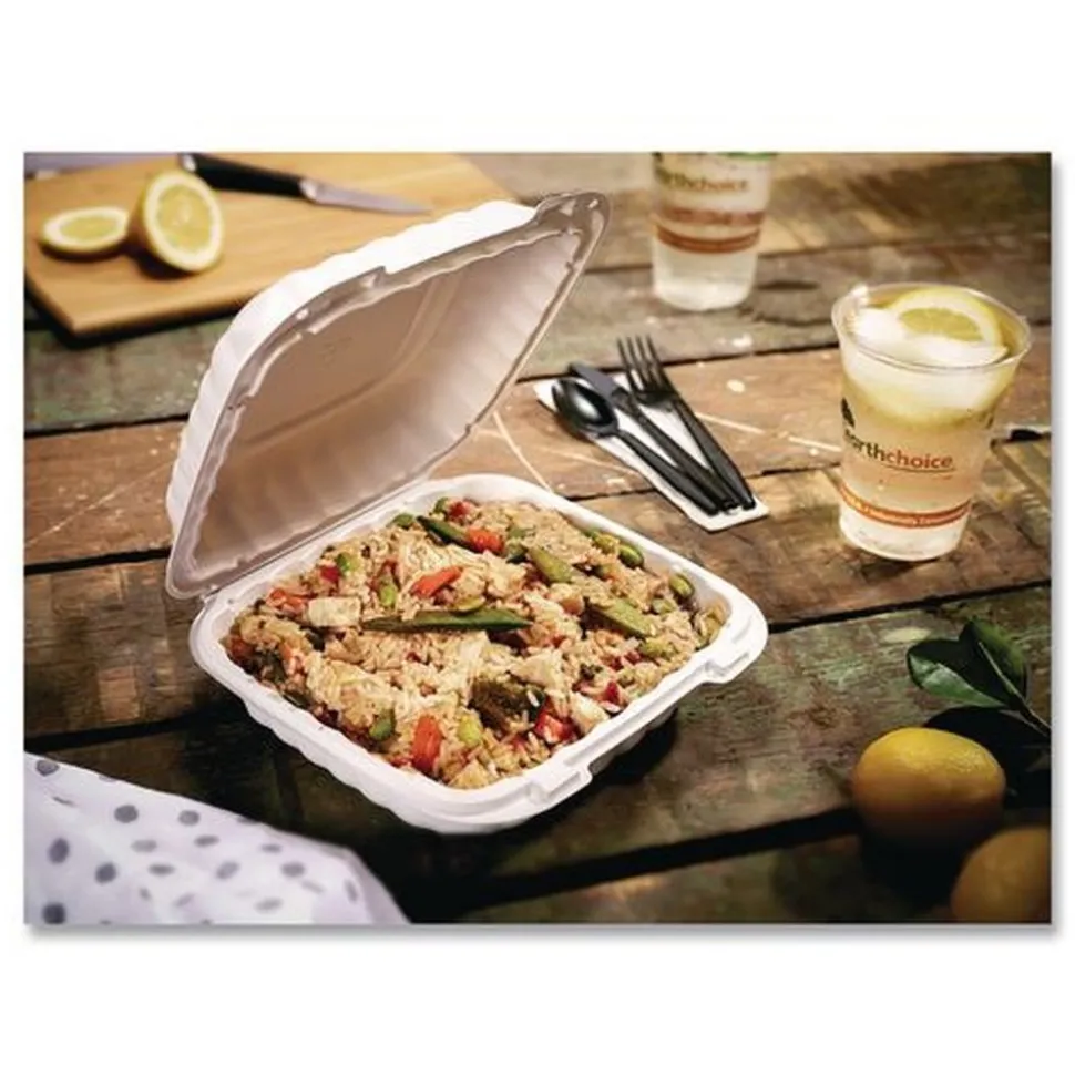 Pactiv Corp. YCN806000000 EarthChoice SmartLock 6 in. x 6 in. x 3.1 in. Microwaveable MFPP Hinged Lid Containers - White (400/Carton)