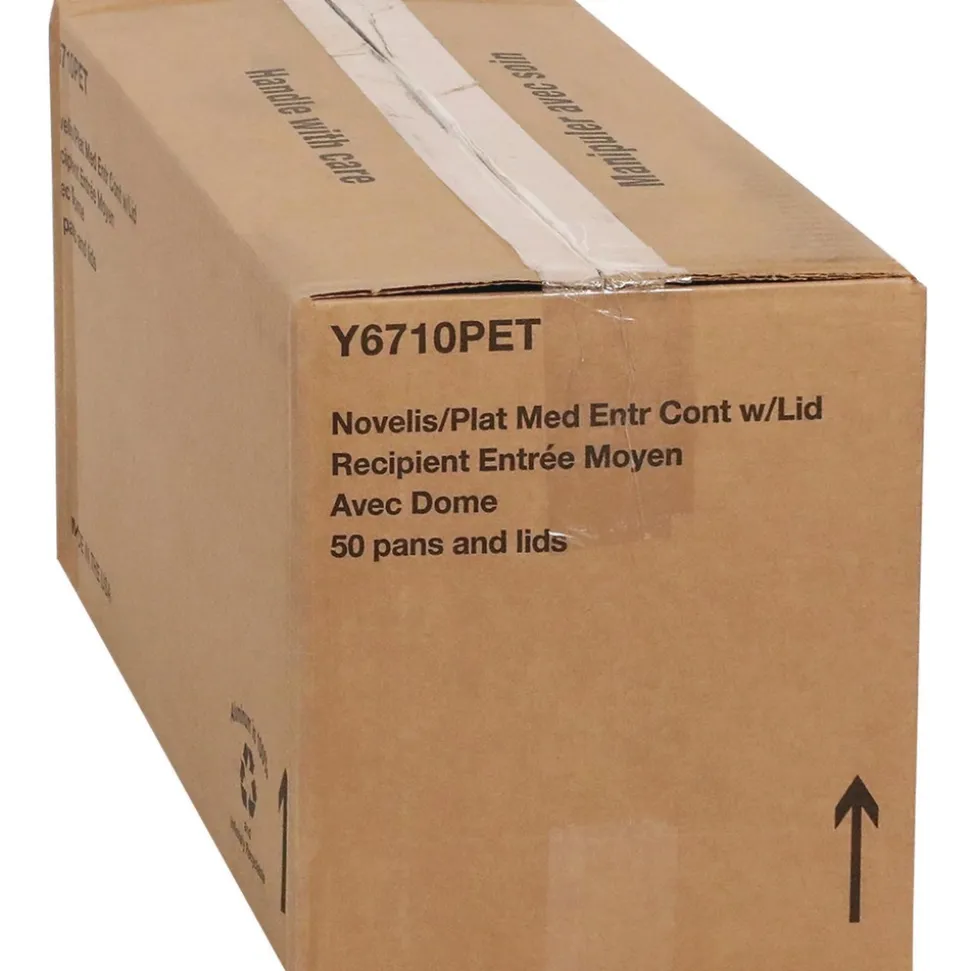 Pactiv Corp. Y6710PET 9.8 in. x 7.8 in. x 1.3 in. 46 oz. Classic Carry-Out Aluminum Container with PET Dome Lid - Silver/Clear (50/Carton)