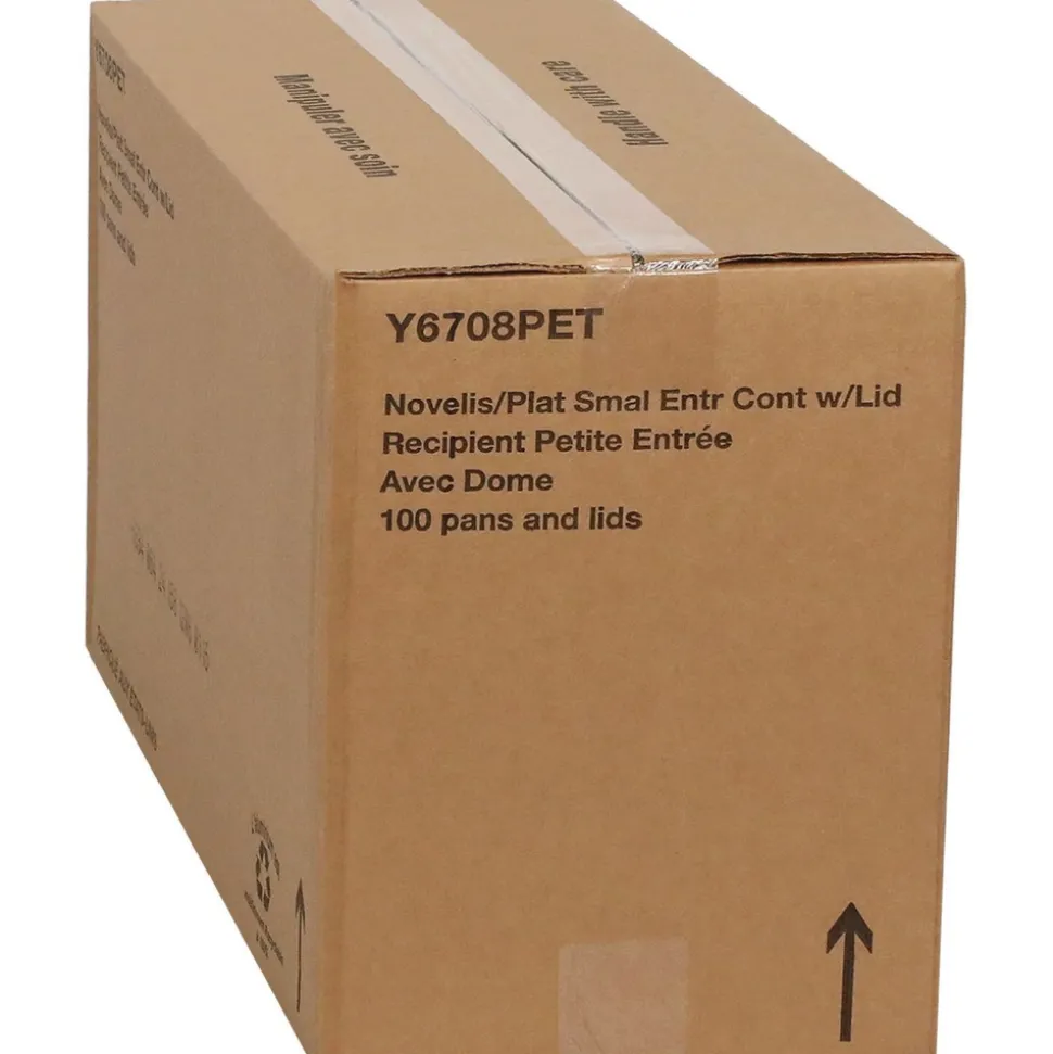 Pactiv Corp. Y6708PET 8.2 in. x 6.2 in. x 1.3 in. 22 oz. Classic Carry-Out Aluminum Container with PET Dome Lid - Silver/Clear (100/Carton)