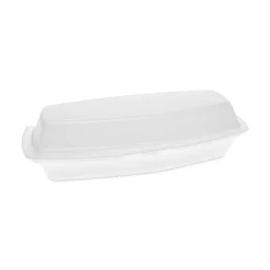 Pactiv Corp. YTH100980000 7.25 in. x 3 in. x 2 in. Single Tab Lock Hot Dog Foam Hinged Lid Containers - White (504/Carton)