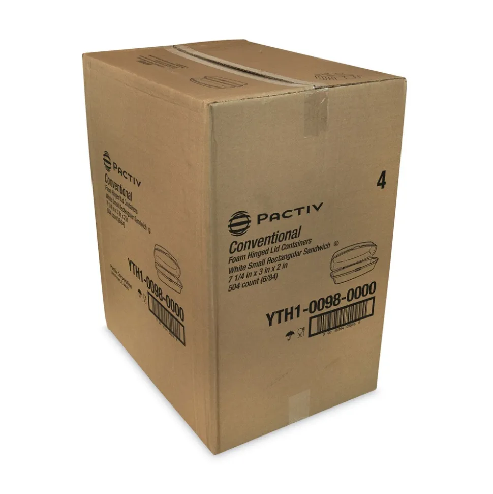 Pactiv Corp. YTH100980000 7.25 in. x 3 in. x 2 in. Single Tab Lock Hot Dog Foam Hinged Lid Containers - White (504/Carton)