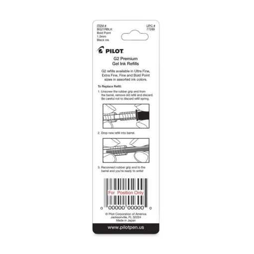 Pilot Bold Conical Tip Refill for Pilot G2 Gel Ink Pens - Black Ink (2/Pack)