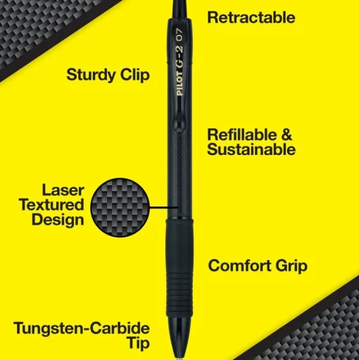 Pilot G2 Edge Premium Fine 0.7 mm Gel Pen - Black Ink/Black Barrel (36/Pack)
