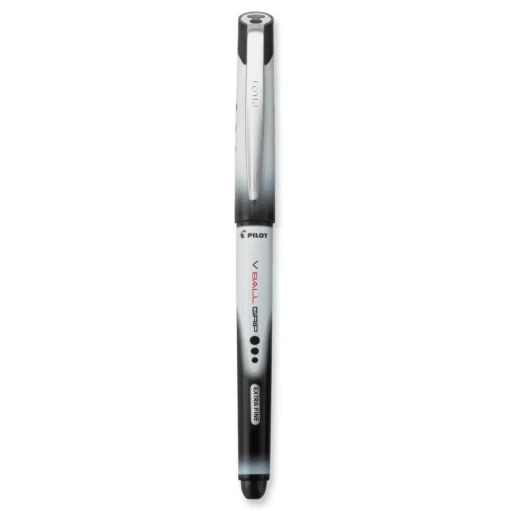 Pilot VBall Grip Liquid Ink Extra-Fine 0.5 mm Rollerball Pen - Black Ink/Black/White Barrel (1-Dozen)