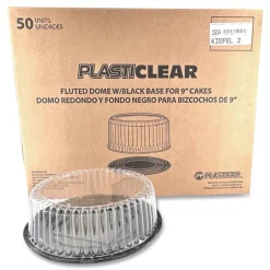 Plastifar Bakery Containers, 9-in Cake Container, 11.2-in Diameter x 3.5-in h, Black/Clear, 50/Carton