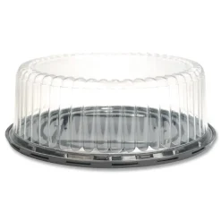 Plastifar Bakery Containers, 9-in Cake Container, 11.2-in Diameter x 3.5-in h, Black/Clear, 50/Carton