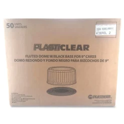 Plastifar Bakery Containers, 9-in Cake Container, 11.2-in Diameter x 3.5-in h, Black/Clear, 50/Carton