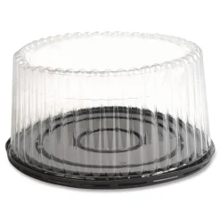 Plastifar Bakery Containers, 8-in Cake, 9.7-in Diameter x 5-in h, Black/Clear, 100/Carton