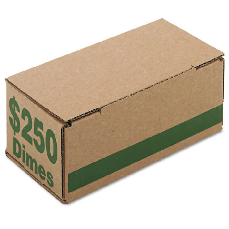 PM Company 61010 8.06 x 3.31 x 3.19 Corrugated Cardboard Coin Storage with Denomination Printed On Side - Green (50/Carton)