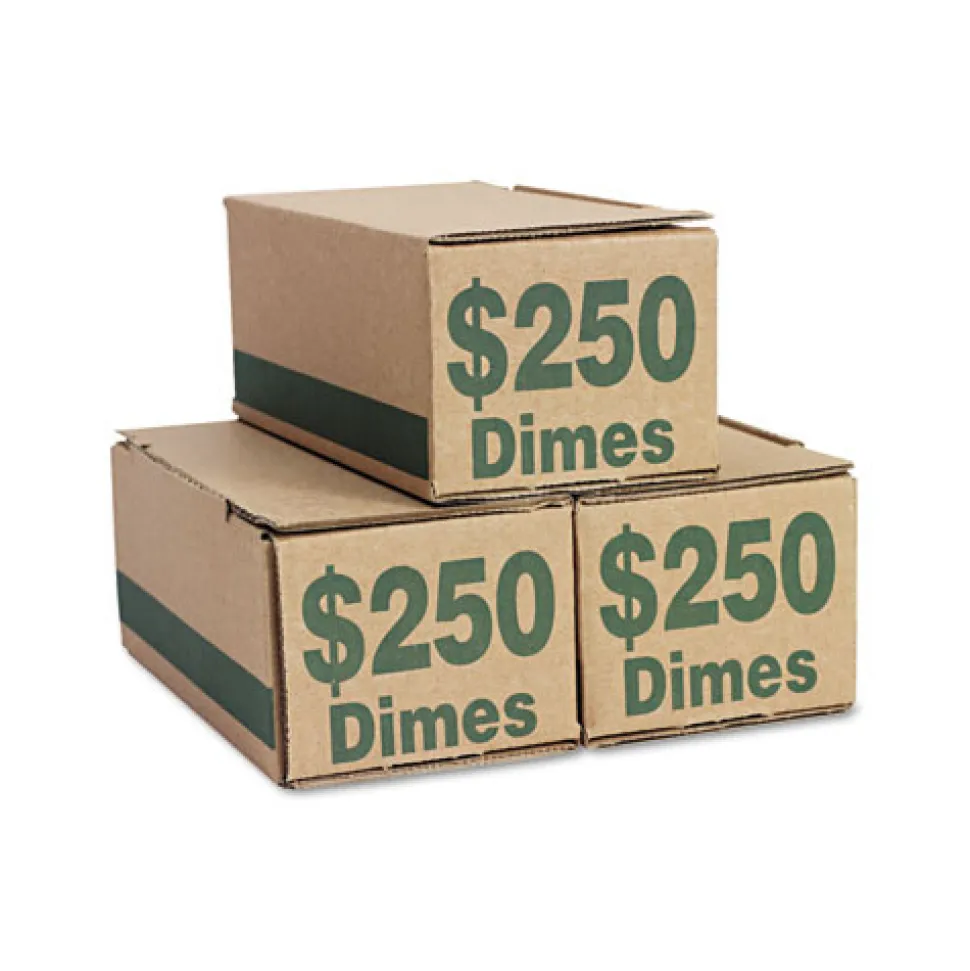 PM Company 61010 8.06 x 3.31 x 3.19 Corrugated Cardboard Coin Storage with Denomination Printed On Side - Green (50/Carton)