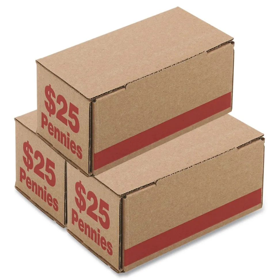 PM Company 8.5 x 4.38 x 3.63 Corrugated Cardboard Coin Storage with Denomination Printed On Side - Red (50/Carton)