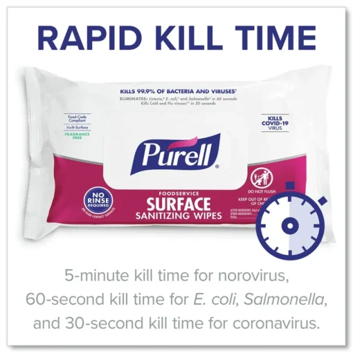 PURELL 1-Ply 7.4 in. x 9 in. Fragrance-Free Foodservice Surface Sanitizing Wipes - White (12 Pouches/Carton)