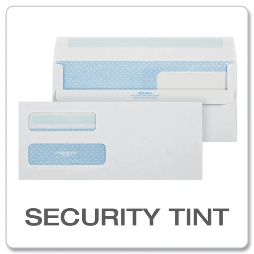 Quality Park 4.13 in. x 9.5 in. #10 Commercial Flap Redi-Seal Adhesive Closure Double Window Redi-Seal Security-Tinted Envelope - White (500/Box)