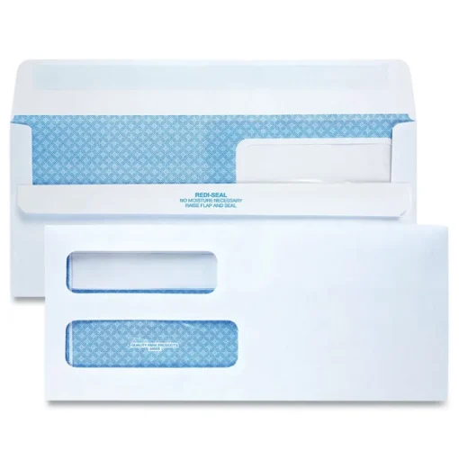 Quality Park 4.13 in. x 9.5 in. #10 Commercial Flap Redi-Seal Adhesive Closure Double Window Redi-Seal Security-Tinted Envelope - White (500/Box)