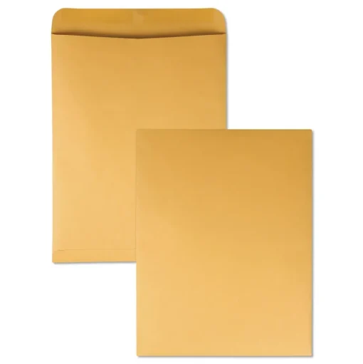 Quality Park 12 x 15.5 Gummed Closure Square Flap Catalog Envelope - Brown Kraft (250/Box)