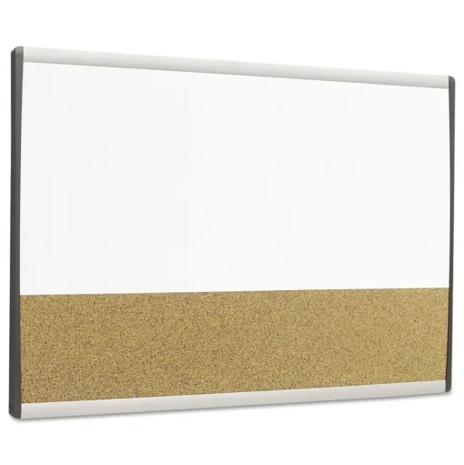 Quartet 30 in. x 18 in. ARC Frame Cubicle Combo Dry Erase/Cork Bulletin Board - Tan/White Surface/Satin Aluminum Frame