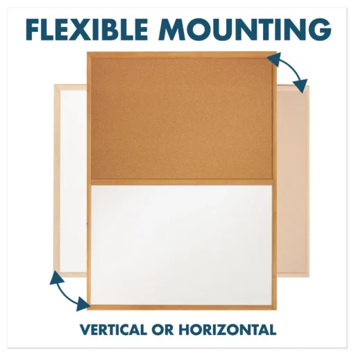 Quartet 48 in. x 36 in. Oak Finished Fiberboard (MDF) Frame Combination Board - Brown/White Surface