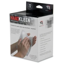Read Right HandKleen 7 in. x 5 in. Foil Packet Premoistened Antibacterial Wipes - Unscented White (72/Box)