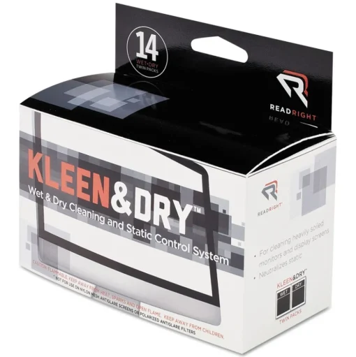 Read Right ScreenKleen 5 in. x 5 in. 2-Step Wet and Dry Cleaning Wipes - Unscented (14/Box)