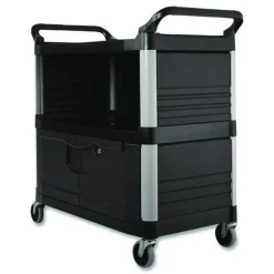 Rubbermaid Commercial 40.63 in. x 20.75 in. x 37.81 in. 300 lbs. Capacity 3 Shelves Plastic Xtra Equipment Cart - Black