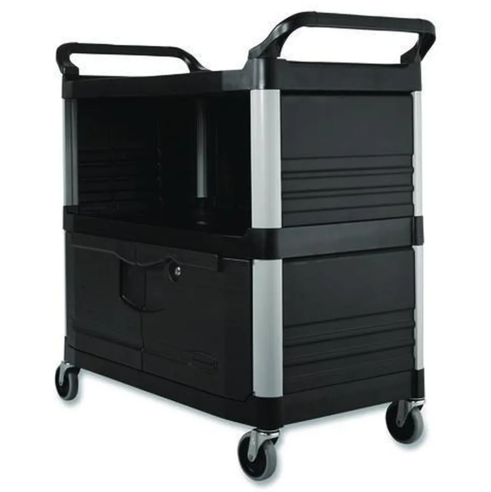 Rubbermaid Commercial 40.63 in. x 20.75 in. x 37.81 in. 300 lbs. Capacity 3 Shelves Plastic Xtra Equipment Cart - Black