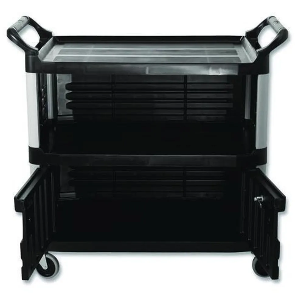 Rubbermaid Commercial 40.63 in. x 20.75 in. x 37.81 in. 300 lbs. Capacity 3 Shelves Plastic Xtra Equipment Cart - Black