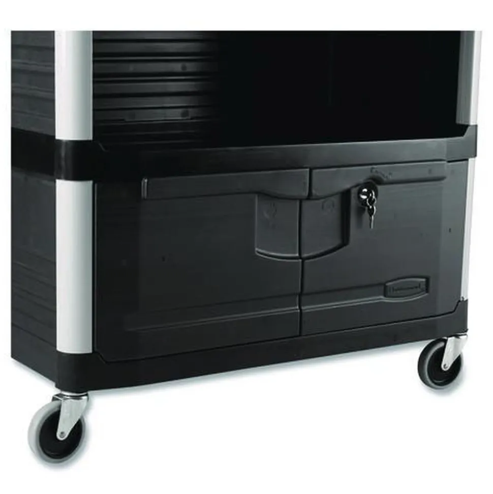 Rubbermaid Commercial 40.63 in. x 20.75 in. x 37.81 in. 300 lbs. Capacity 3 Shelves Plastic Xtra Equipment Cart - Black