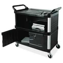 Rubbermaid Commercial 40.63 in. x 20.75 in. x 37.81 in. 300 lbs. Capacity 3 Shelves Plastic Xtra Equipment Cart - Black