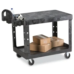 Rubbermaid Commercial 25.25 in. x 44 in. x 38.13 in. 500 lbs. Capacity 2 Flat Shelves Plastic Utility Cart - Black