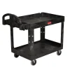 Rubbermaid Commercial 25.9 in. x 45.2 in. x 32.2 in. 500 lbs. Capacity 2 Lipped Shelves Heavy-Duty Plastic Utility Cart - Black